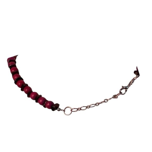 Vintage Statement Necklace Purple Plum Wood Stone Graduating Tear Drops Adjustab - Picture 2 of 3